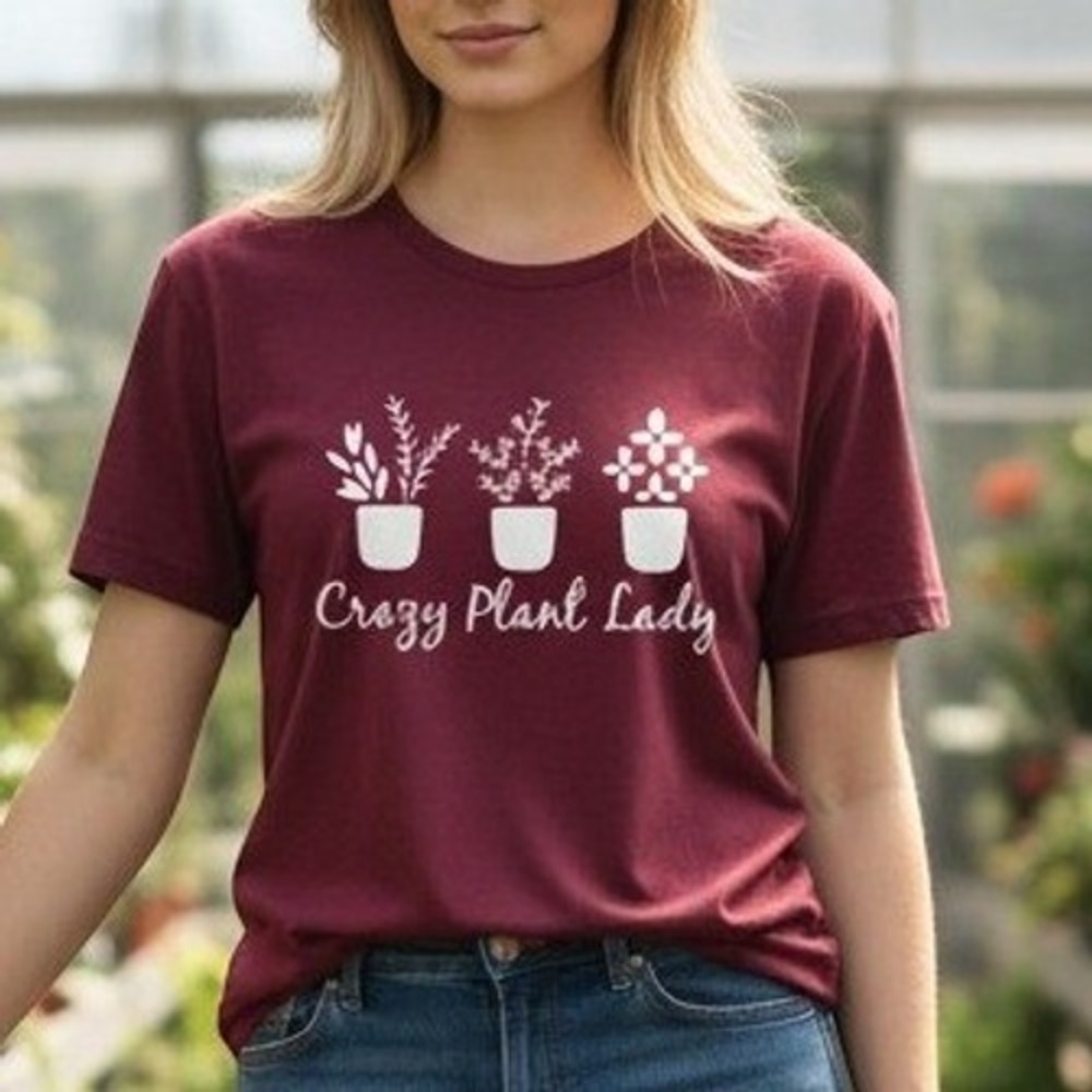 Unbranded (T-Shirt) (S) Maroon EXCELLENT Crazy Plant Lady Graphic Tee Burgundy